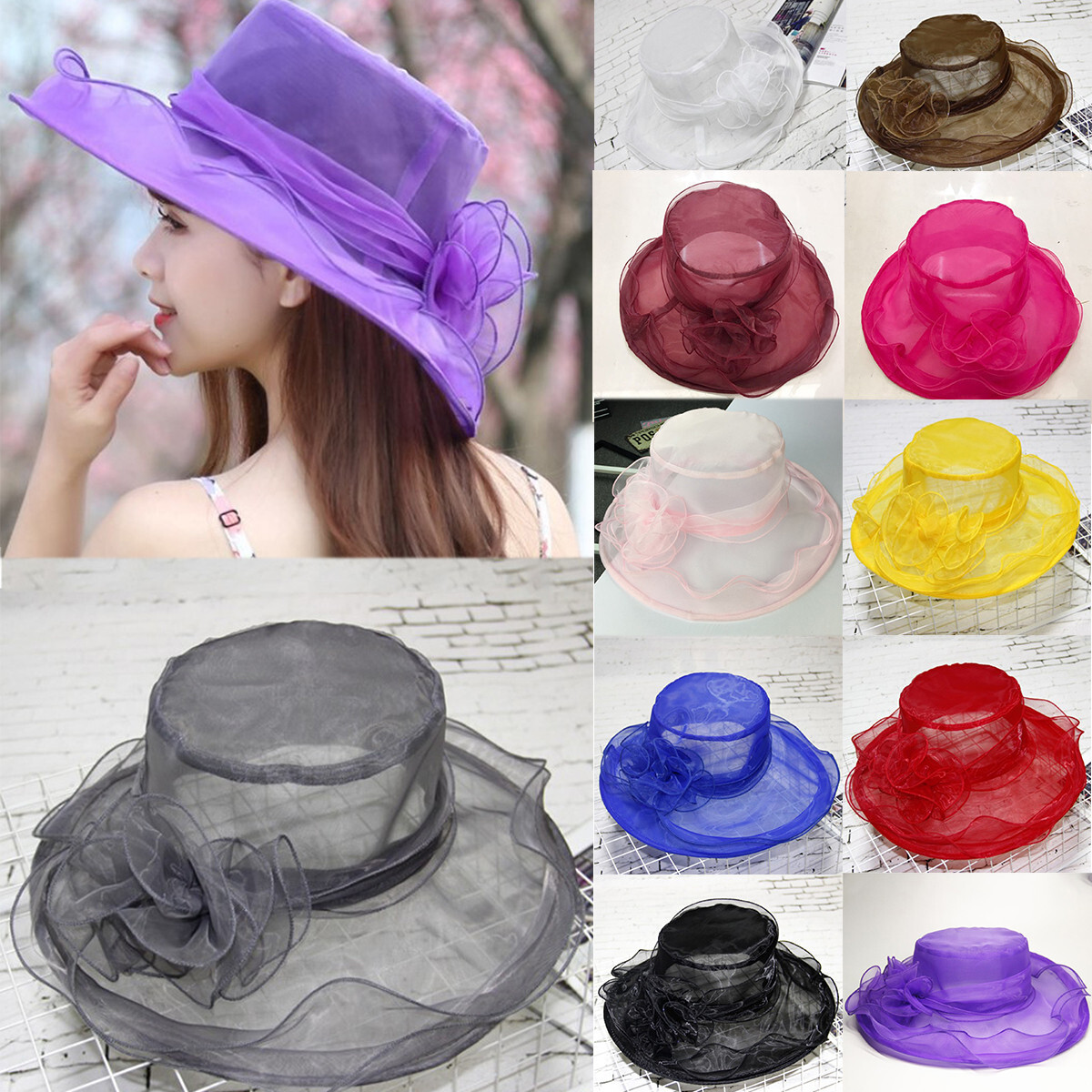 Fashion Women Dress Church Wedding Kentucky Wide Brim Sun Floral Cap Derby Hats