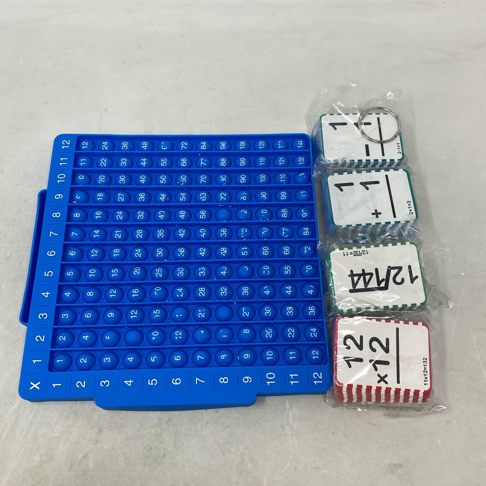 JoyCat Math Flash Cards + Blue 12x12 Pop Fidget Multiplication Mat