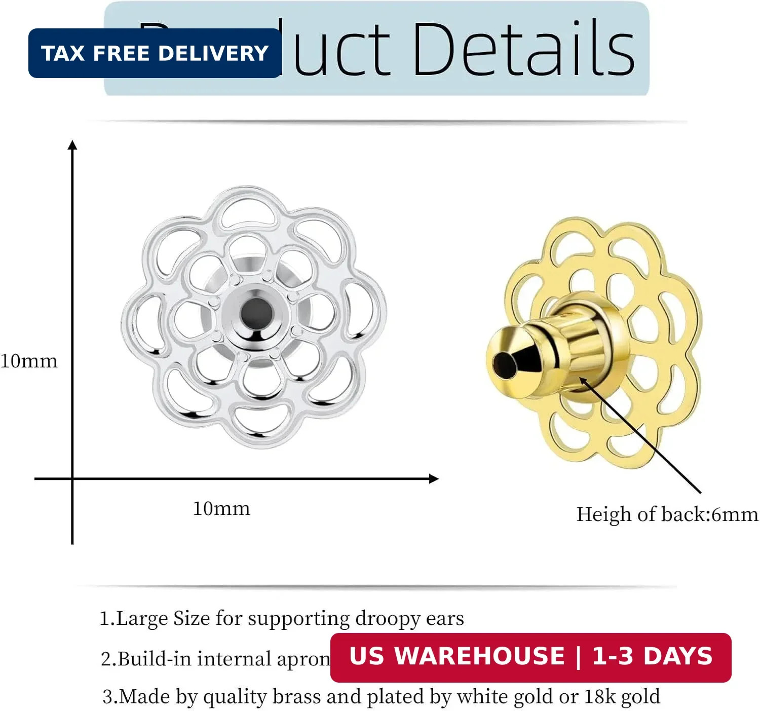 Earring Backs for Droopy Ears, 4PCS Flower Shape Earring Support Backs Replaceme