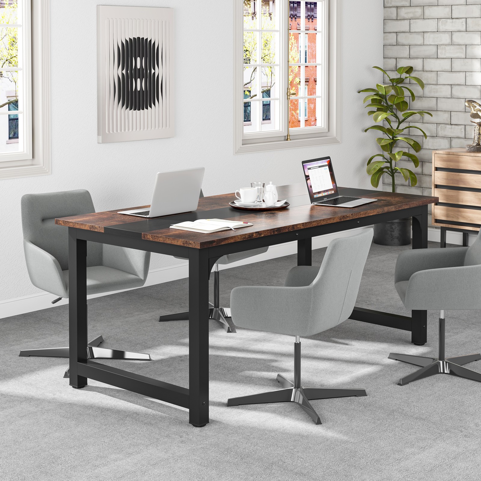 63 Inch Modern Executive Desk, Large Office Computer Desk with Thicken Frame