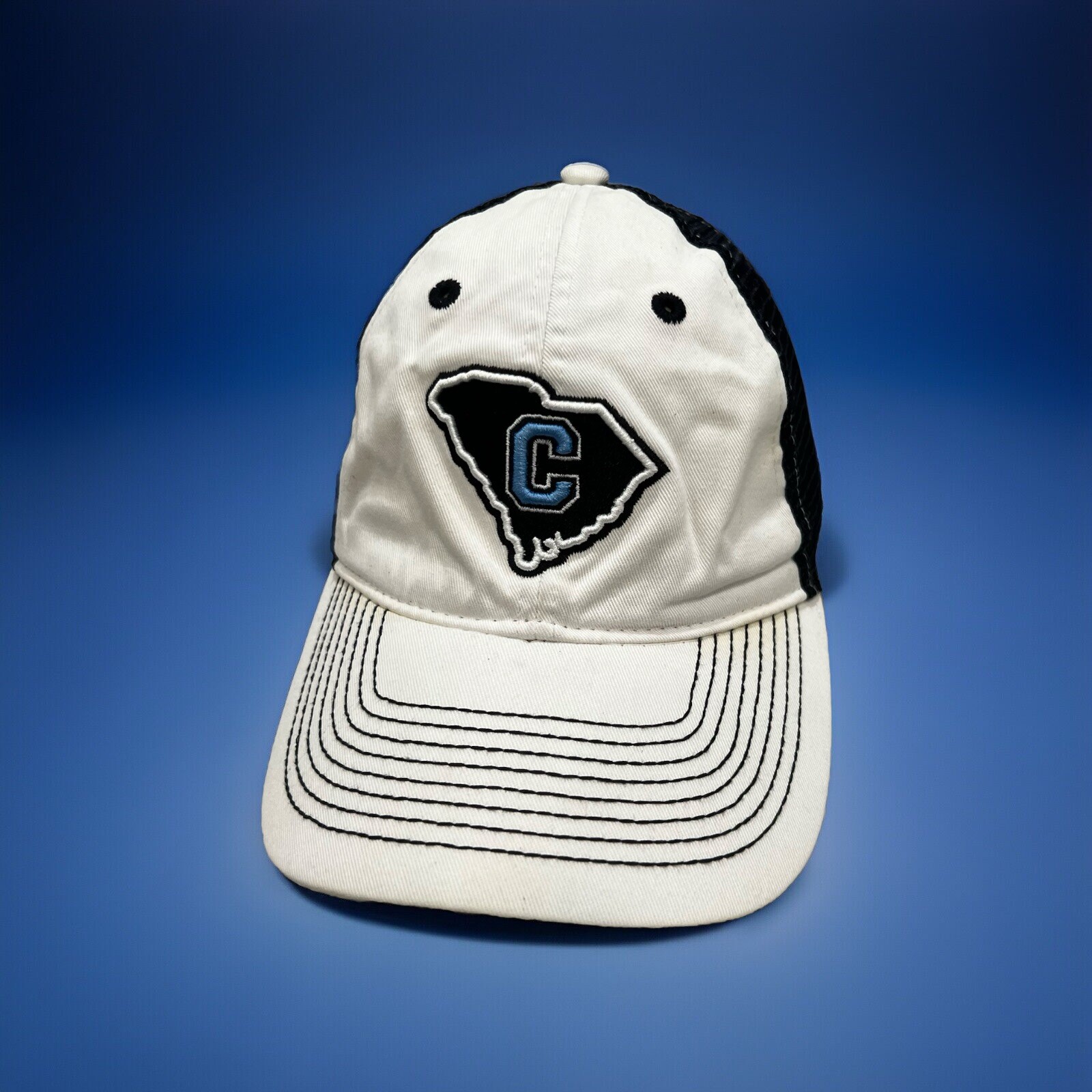 South Carolina Panthers C in Center on Navy White Trucker Hat Cap Light Blue C