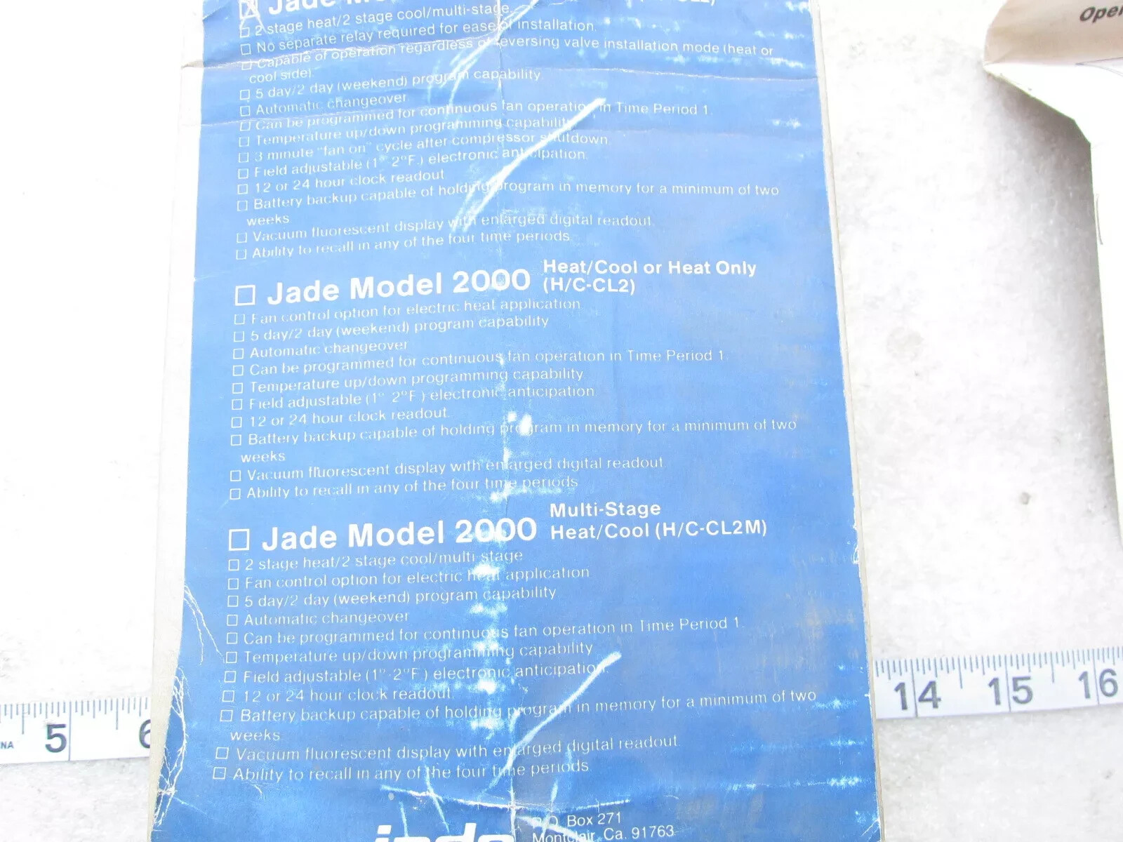 Jade Controls HC-CL2 Thermostat, Jade 2000, New