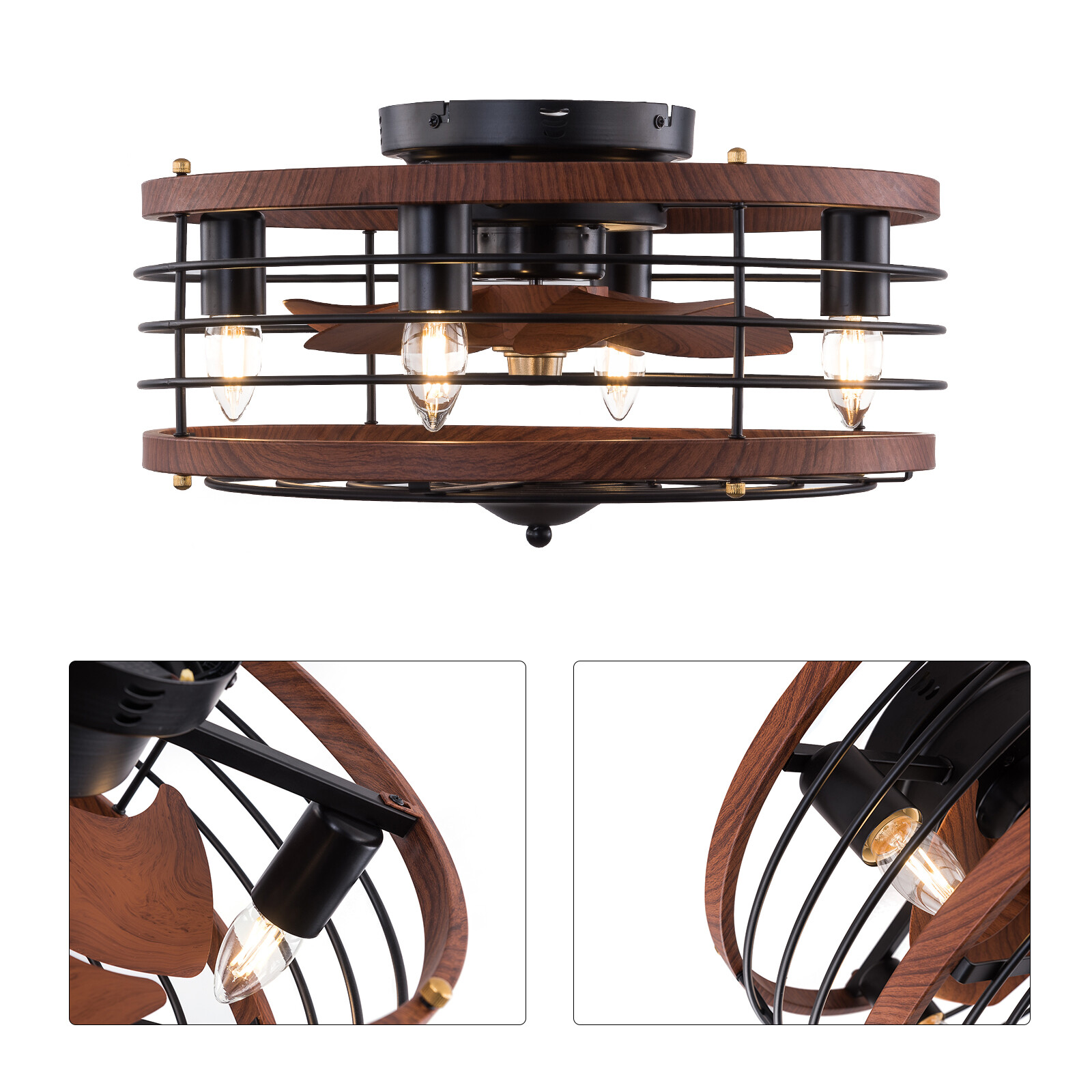 6-Gears Ceiling Fan Light E26 Ceiling Light Round Caged Ceiling Fan W/ Light 40W