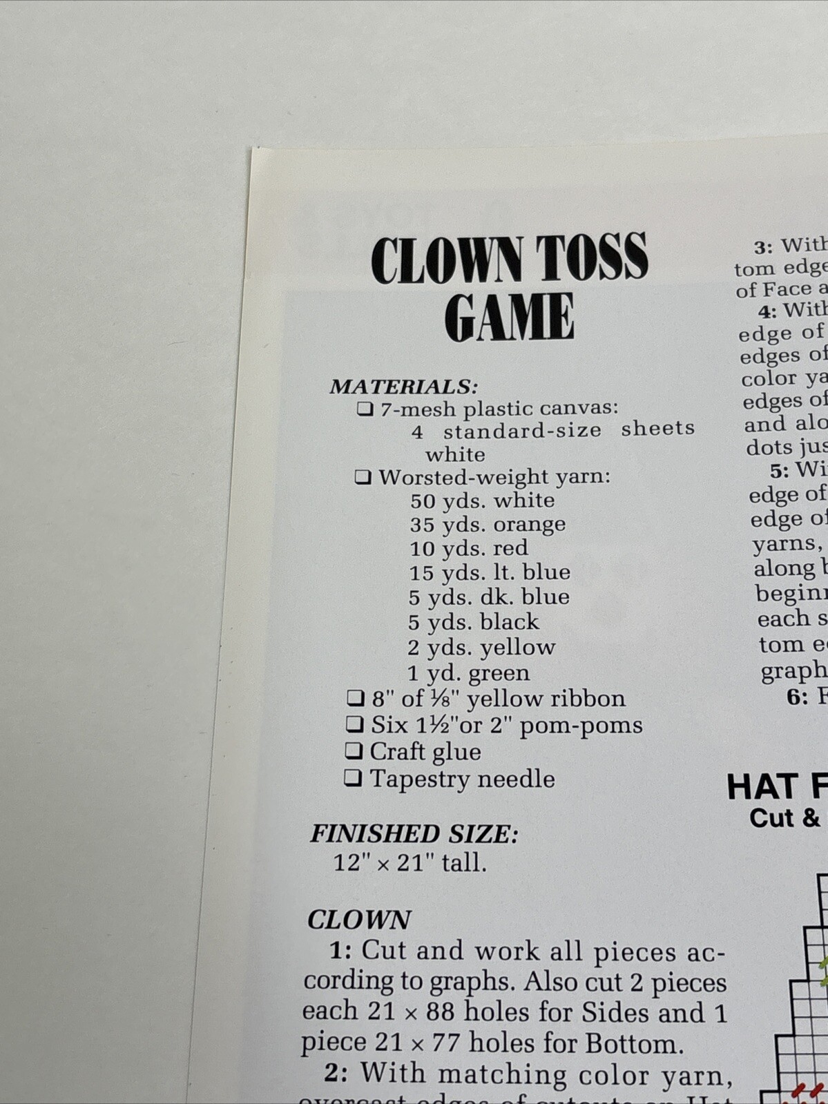 Clown Toss Game Annie's Attic Plastic Canvas Pattern Page