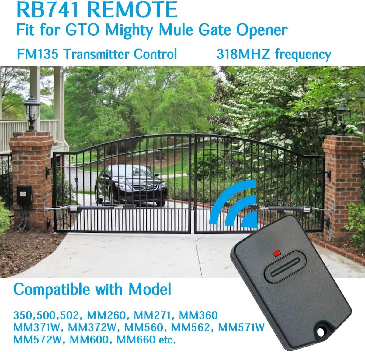 2 for GTO Mighty Mule Gate Opener Remote Control Transmitter 318MHz RB741 FM135