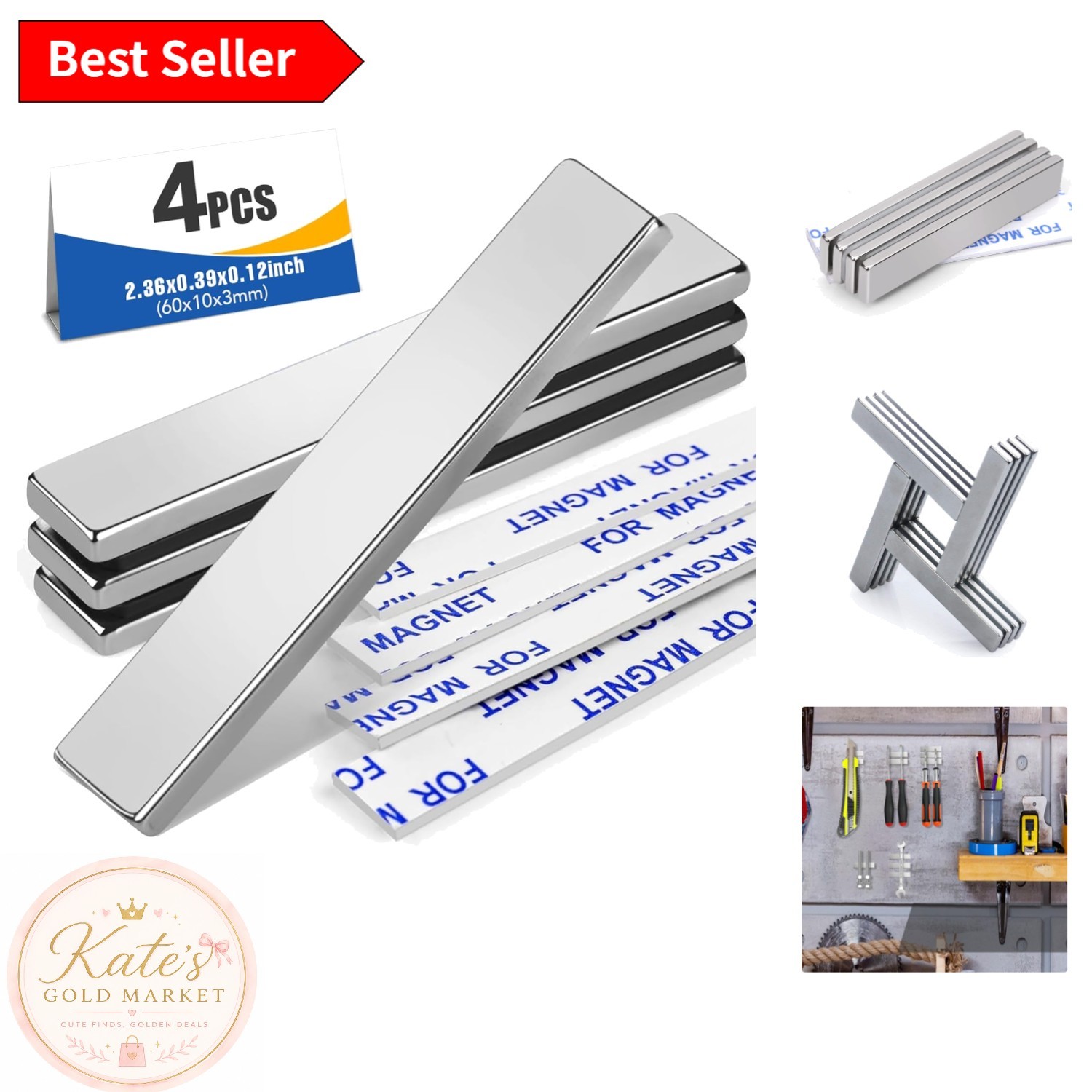 4 Powerful Neodymium Magnets 60x10x3mm - Essential for Science Projects & Crafts