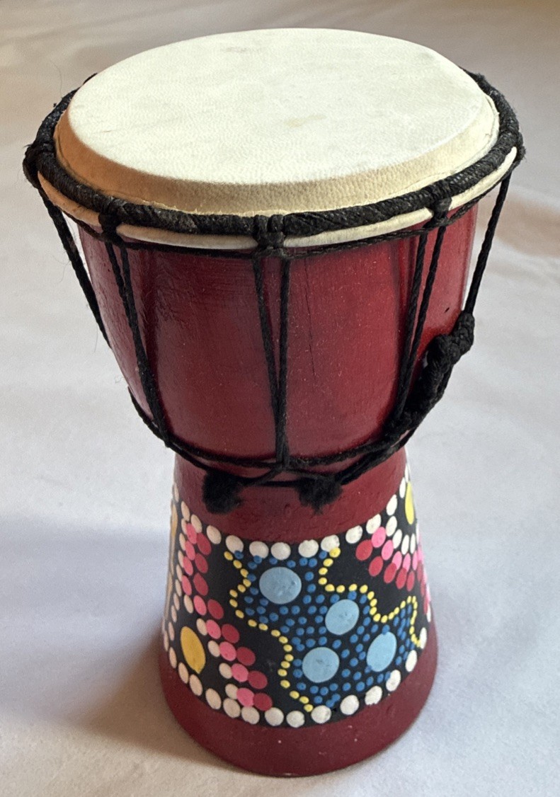 Djembe Goblet Drum 7.5” Tall 4.5” Diameter African Red Painted Decorative