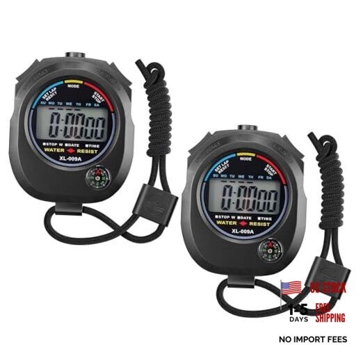2 Pack Digital Stopwatch Timer: Large Display Multi-Function style2-2pack/Black