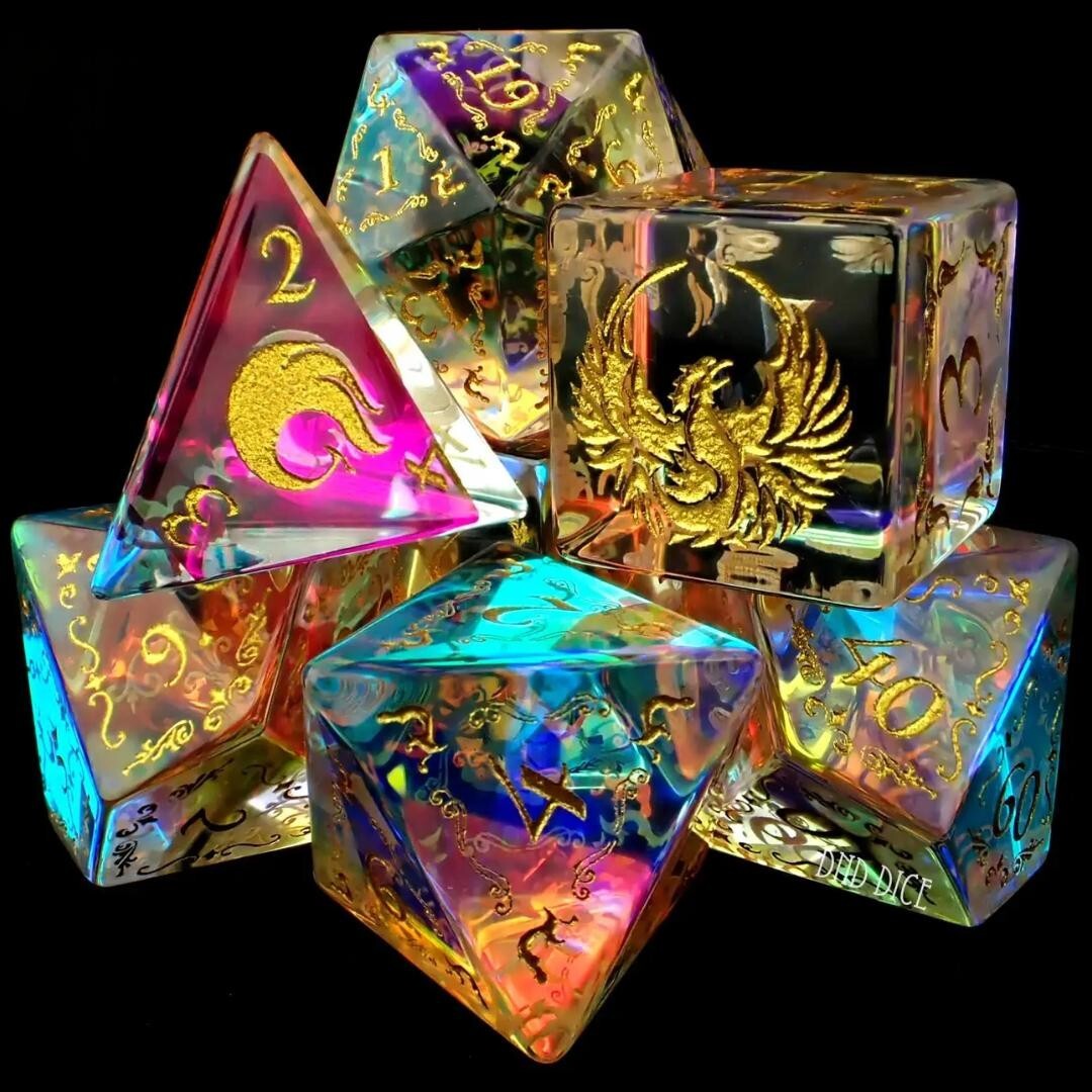Dice Set - Phoenix Prism - 7 Glass Dice - Exclusive - RPG