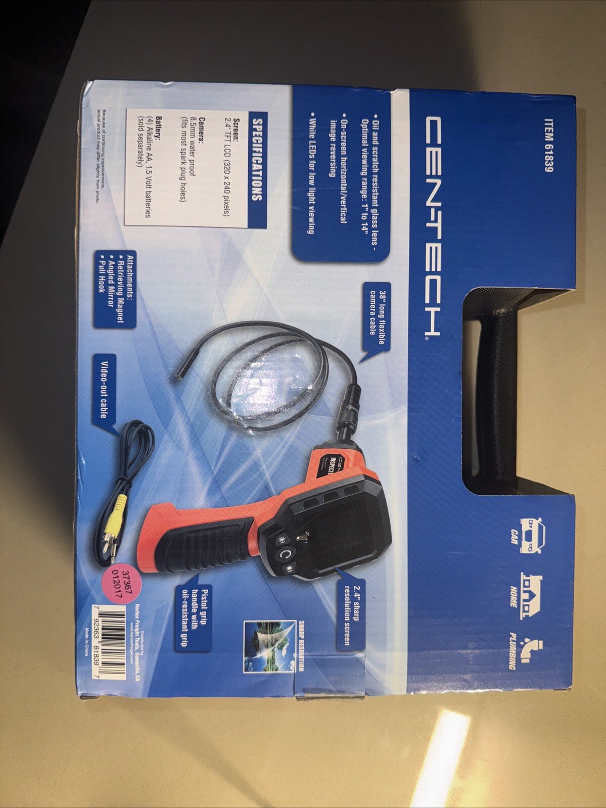 Cen-Tech 61839 High Resolution Digital Video Inspection Camera 2.4" NEW