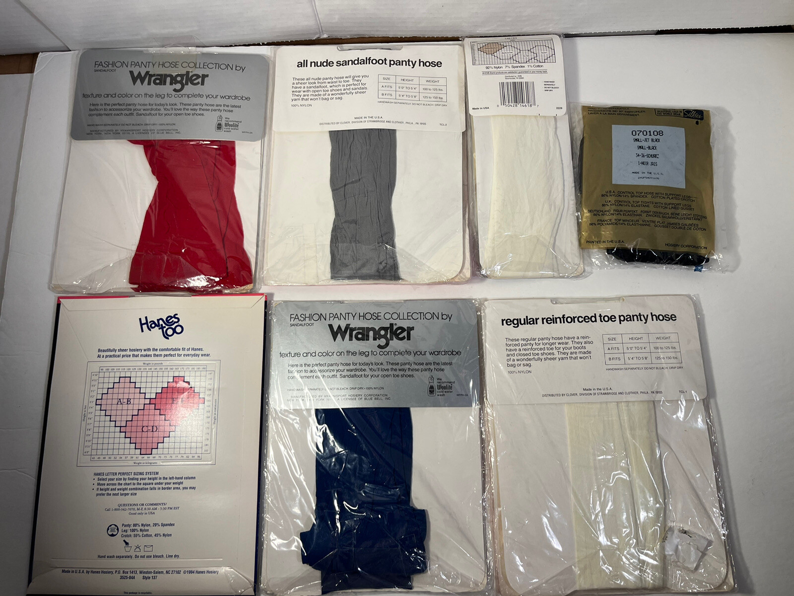 Vintage NOS 7 Pairs Size A B Small Medium Pantyhose Wrangler Silkies Hanes Too