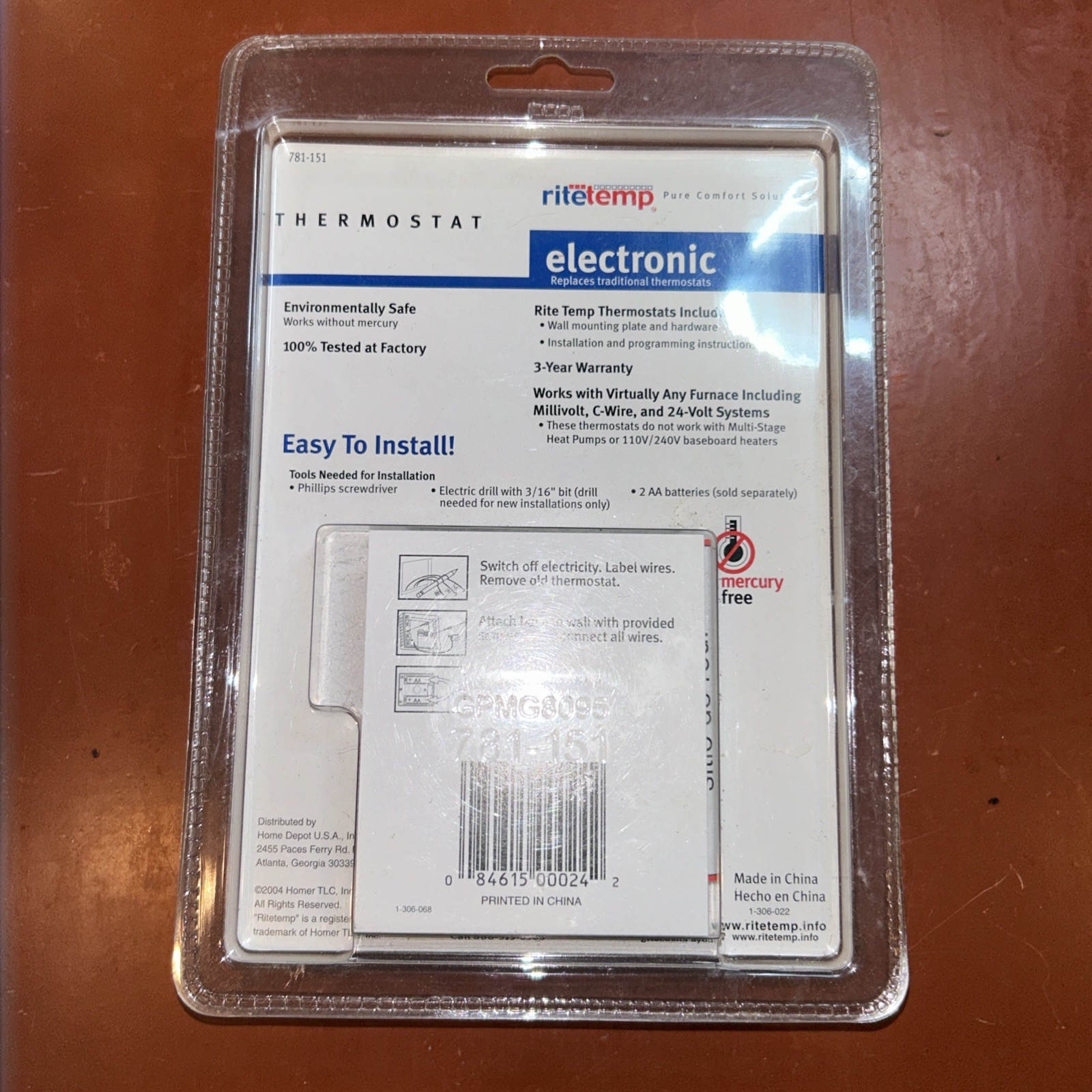 Ritetemp Heat Only Thermostat Universal - Model 8095