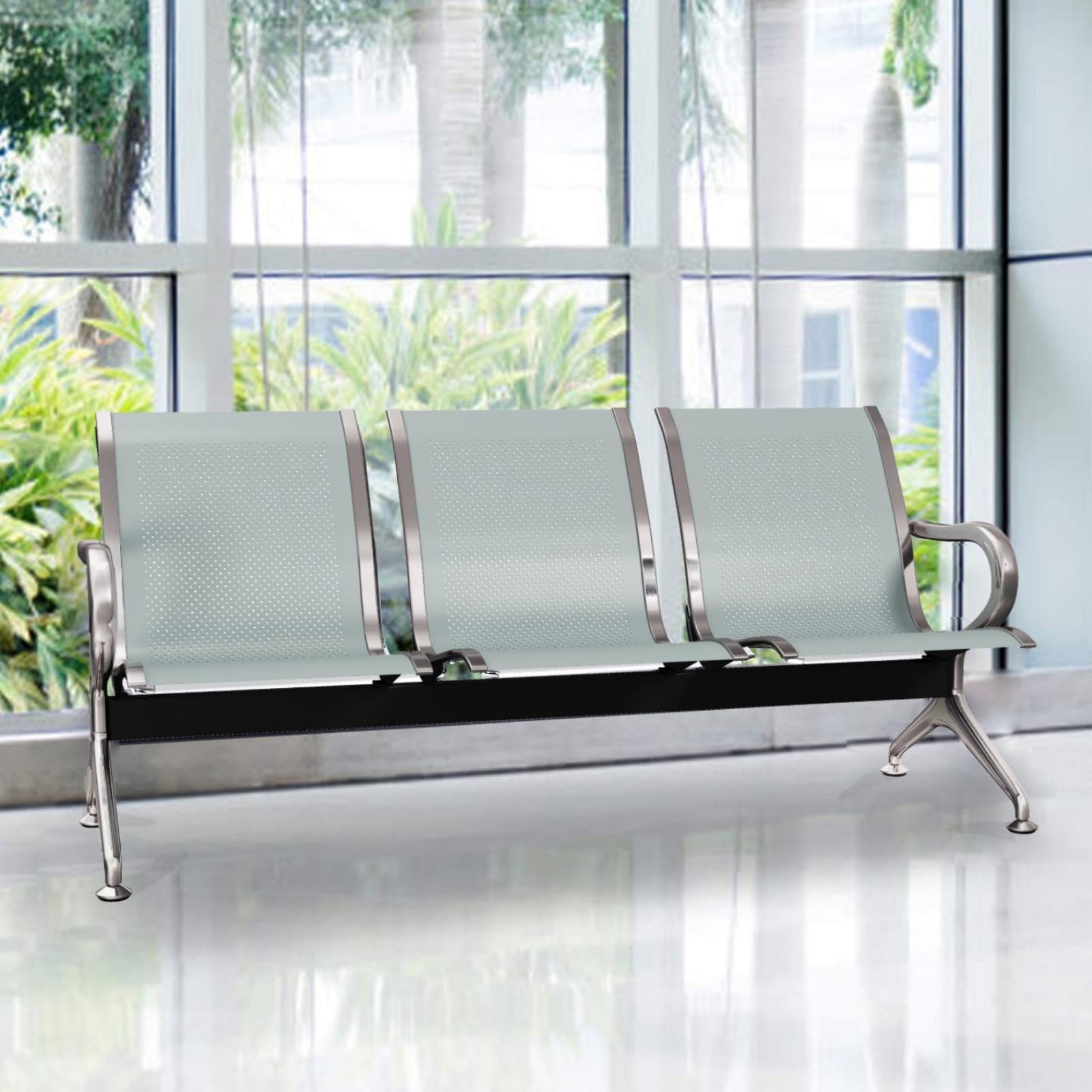 Heavy Duty 3 Seat Waiting Room Chair Bench Office Bank Airport Reception Sliver