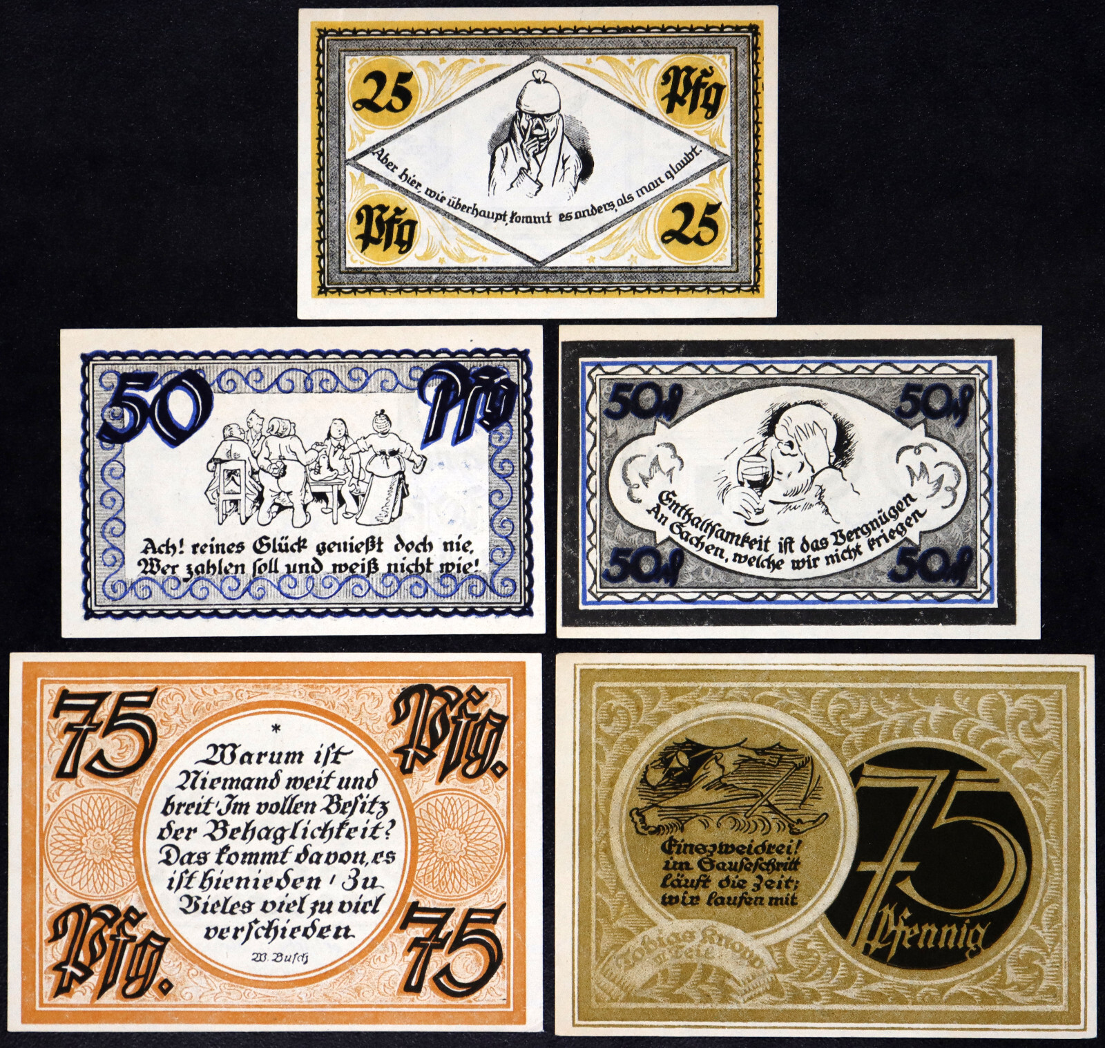STOLZENAU 30.4.1921 date "Wilhelm Busch" Complete Series German Notgeld