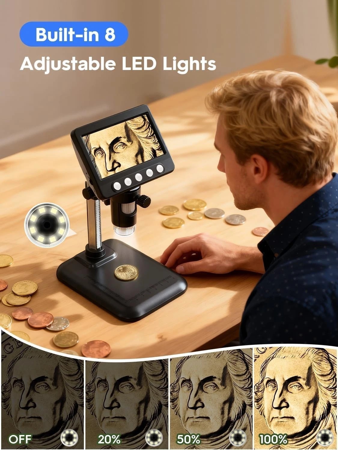 4.3" LCD USB Digital Microscope 1000X Coin Magnifier