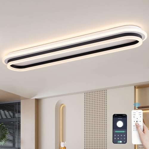 Modern Linear Ceiling Light, 31.5Inch Dimmable LED Flush Mount Ceiling Black