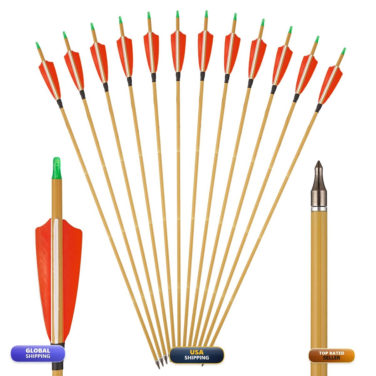 TOPARCHERY 30" Carbon Arrows 500 Spine 4" Turkey Feathers 12Pcs Bamboo Pattern
