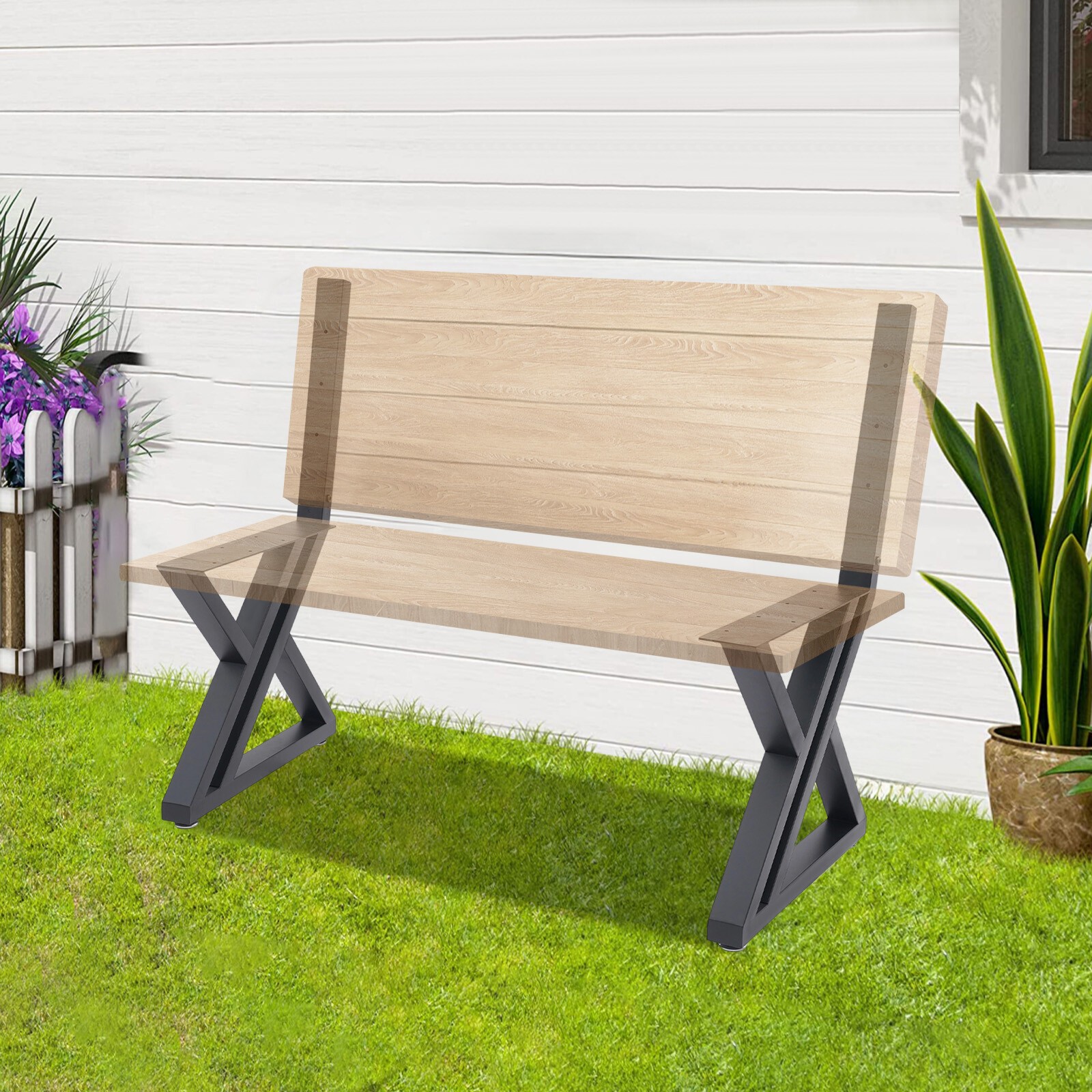 2PCS Bench Legs Z-Shaped Bench Legs with Backrest Bracket Bench Legs Black