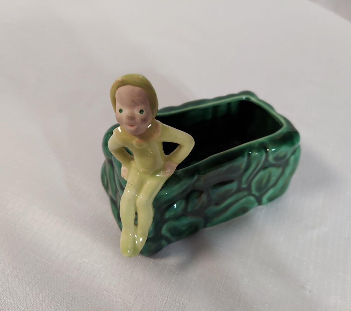 Adorable Vintage Green Pixie Elf Figurine Planter Container