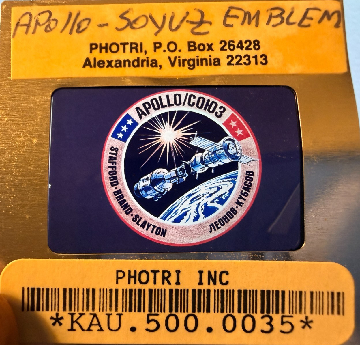 Vtg PROJECT APOLLO SOYUZ Test Project ASTP Crew Emblem transparency/ slide