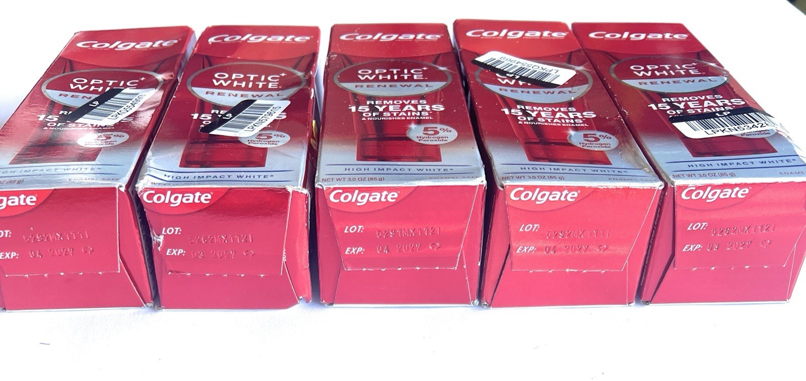 5 Colgate Optic White Renewal High Impact White Toothpaste 3oz, Imperfect Box