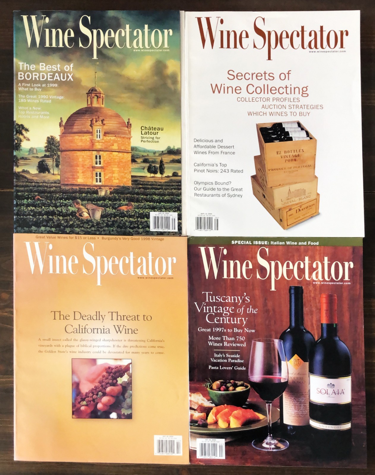 2000 Wine Spectator Magazine - Lot of 4 (Aug 31, Sep 15, Oct 15, Oct 31)