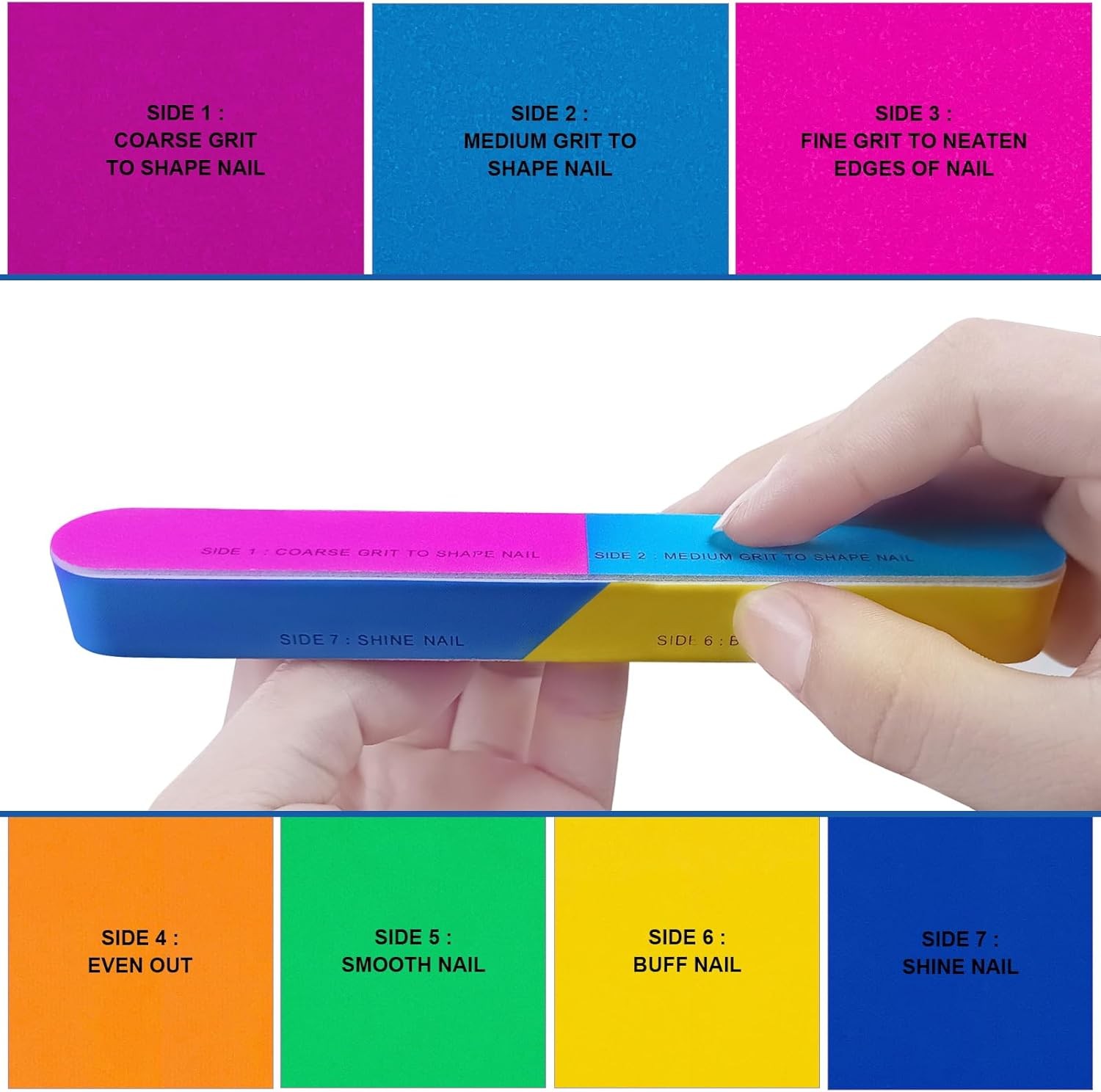 7 Way Nail Buffer (6 Pcs), Buffers Blocks for Natural Nails Multicolor
