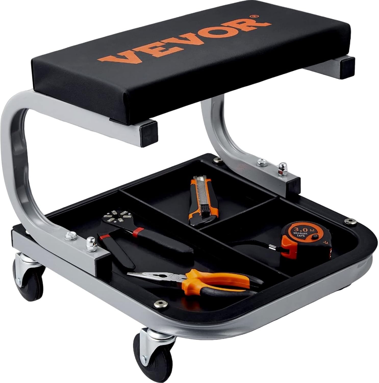 Padded Workshop Stool - 250LBS Rolling Stool with Tool Storage for Mechanics