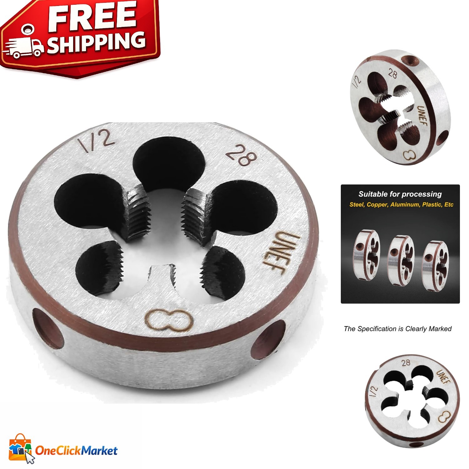 Lightweight 1/2-28 UNEF Thread Die - Alloy Steel for Multi-Material Use