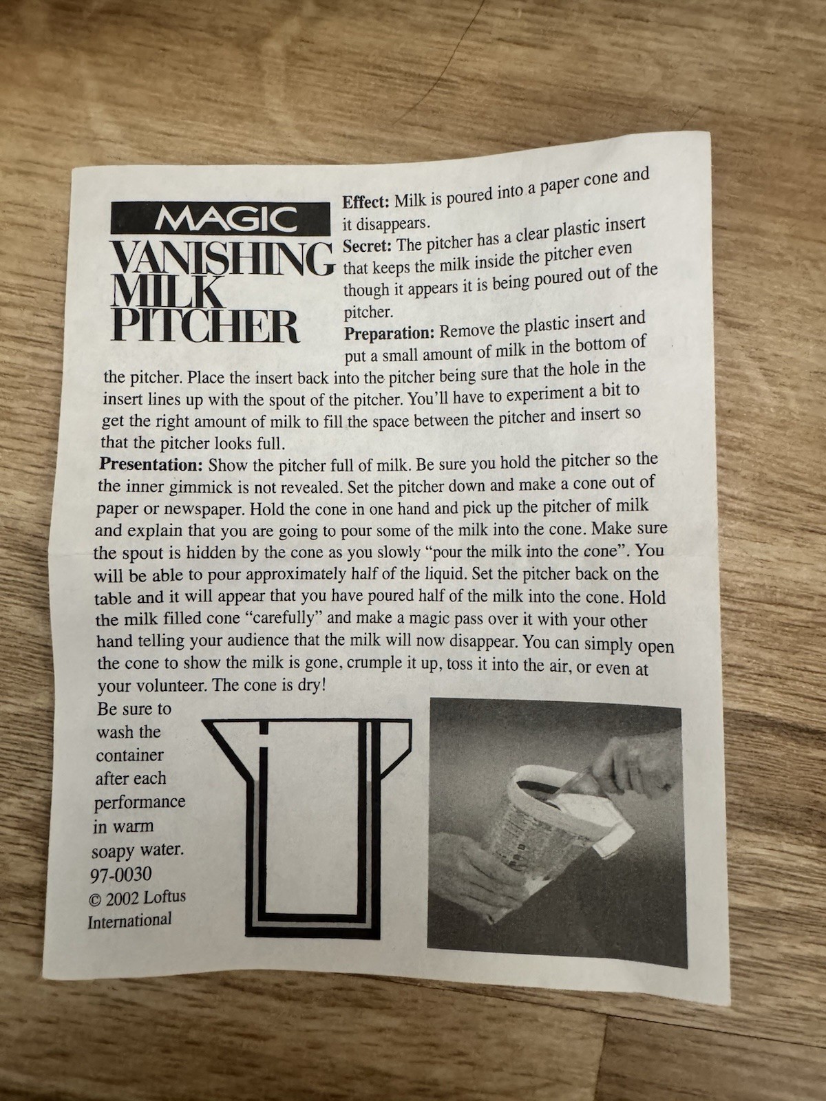 Flosso Vanishing Milk Pitcher Magic Trick w/ Box, funnel & instructions
