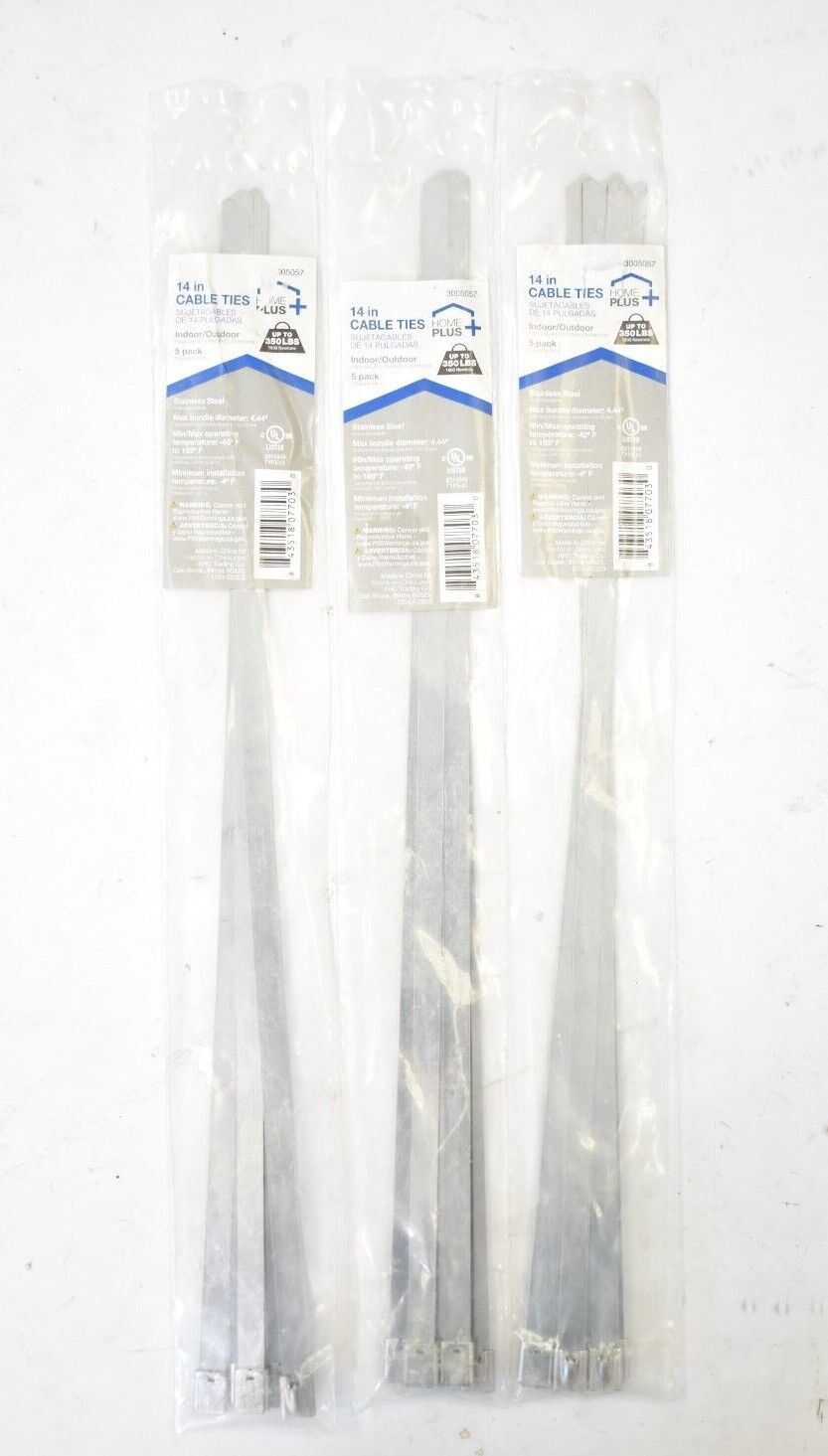 Lot Of 15 Home Plus 14" Cable Ties Ball Lock Silver Stainless Steel 3005057
