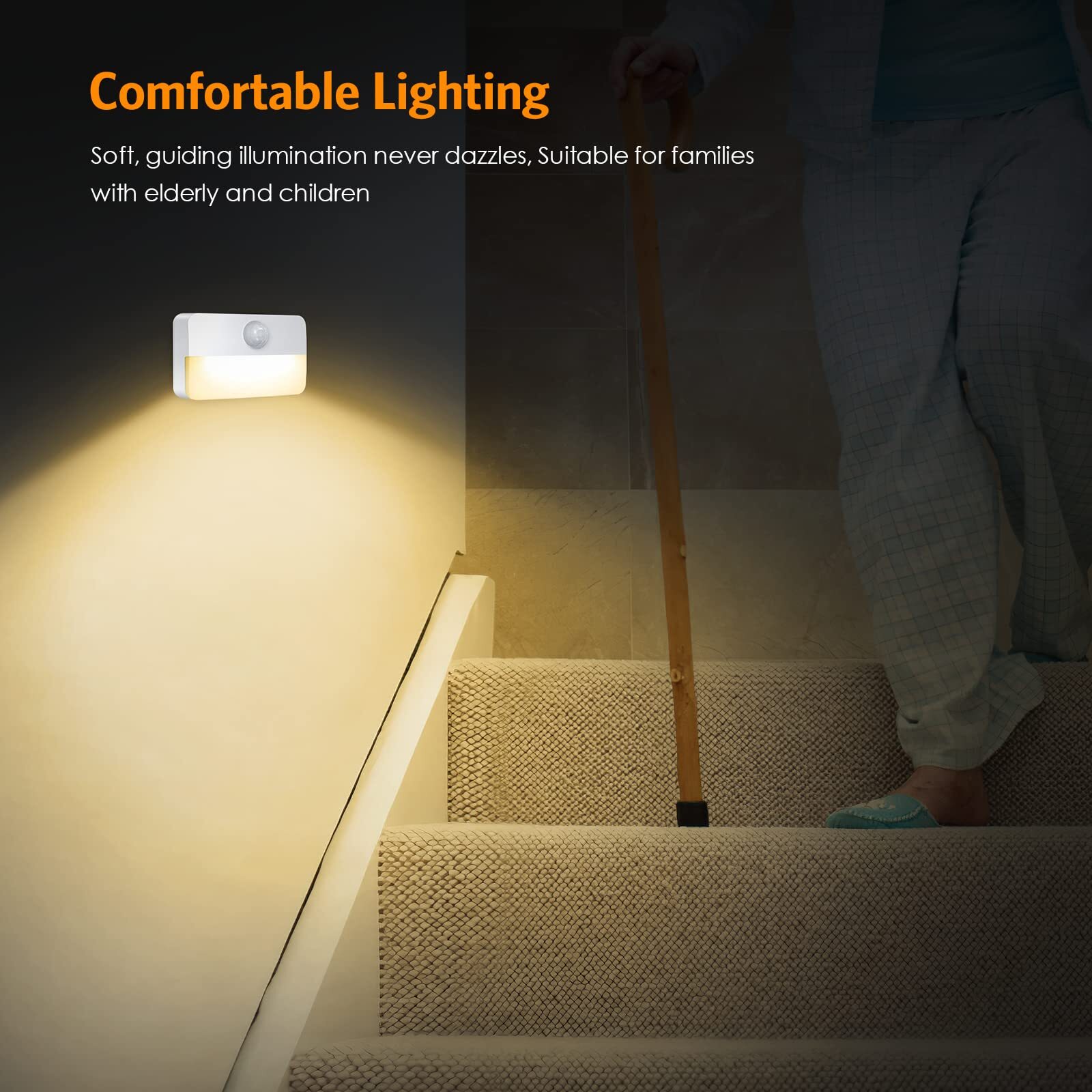 【2 Pack】Motion Sensor Night Light Stick-On Motion Sensor Lights Indoor Batter...