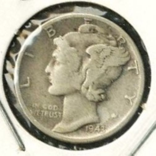 1943-P Mercury Dime, 90% Silver, 0.0723 OZ SILVER
