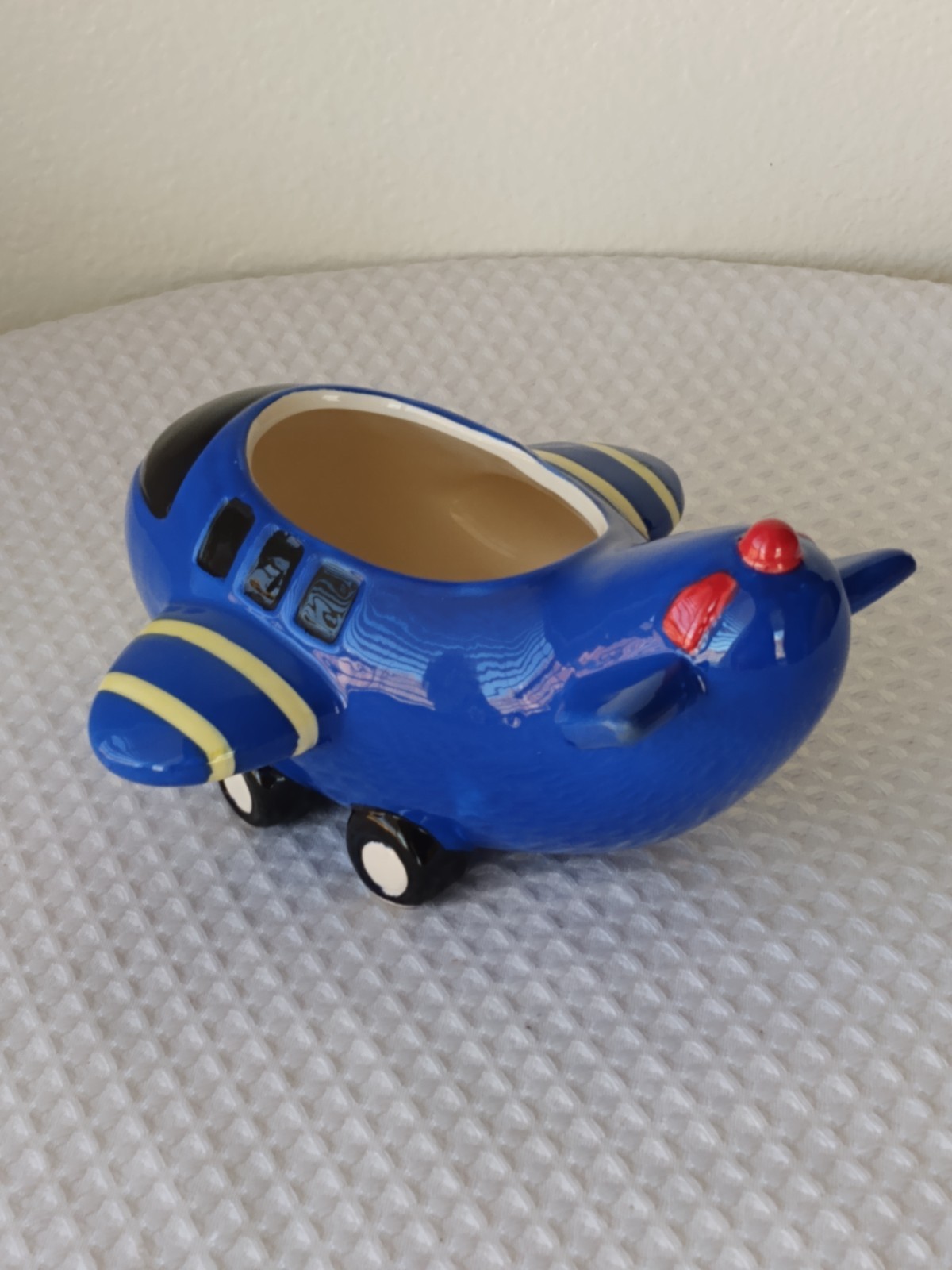 Ceramic Blue Airplane Planter Trinket Vase