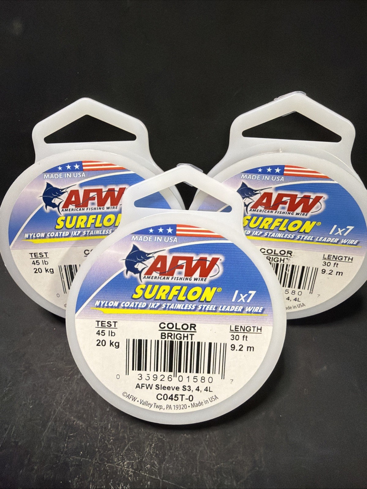 AFW SURFLON Nylon Coated Stainless Leader- Bright- 45lb Test 30' Length #C045T-0