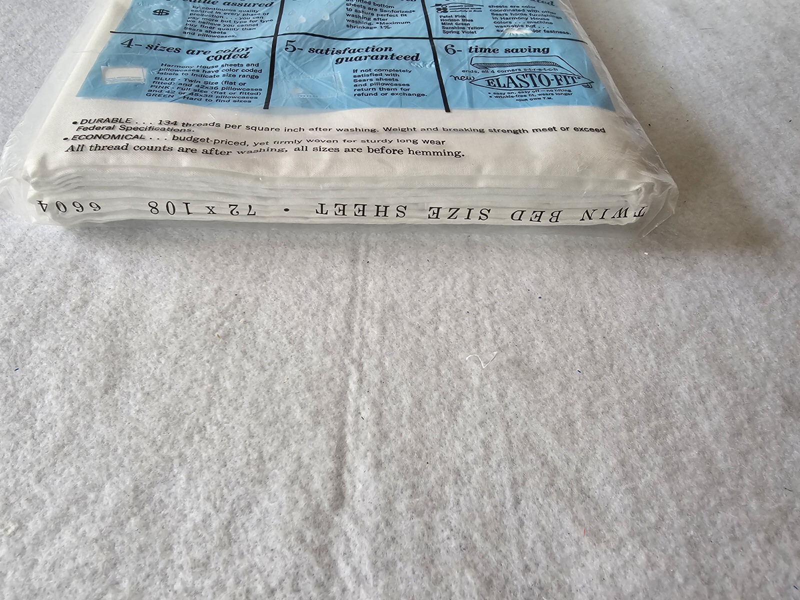 Sears Harmony House Cotton White Flat Sheet 134 Thread Count 72 x 108