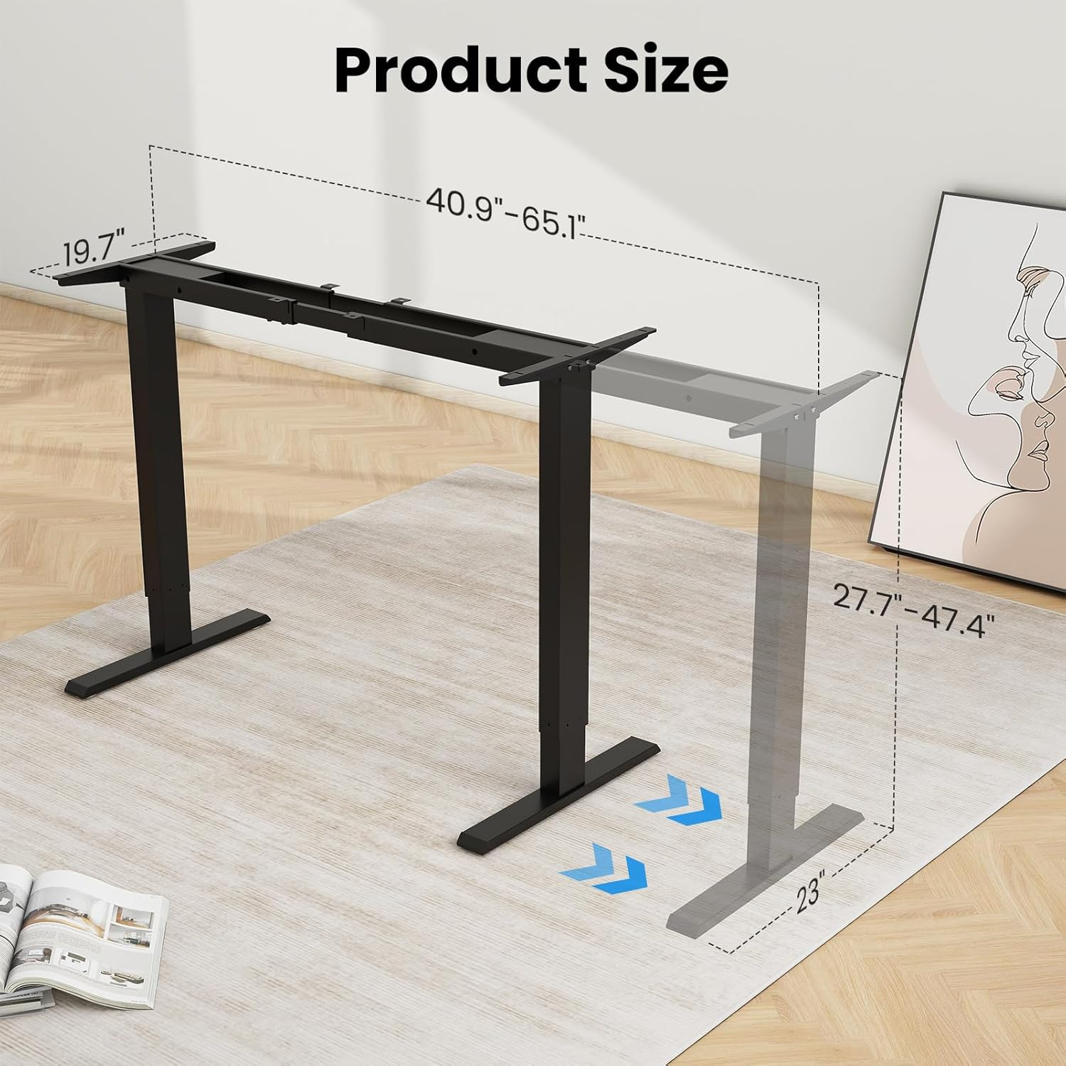 Height Adjustable Dual Motor Standing Desk Frame - 300 Lbs Capacity