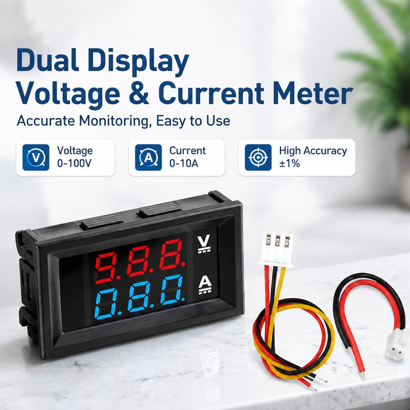 5PCS 0.28" Digital Volt Amp Voltmeter Ammeter Meter DC 100V 10A 3 Bits Red+Bl...