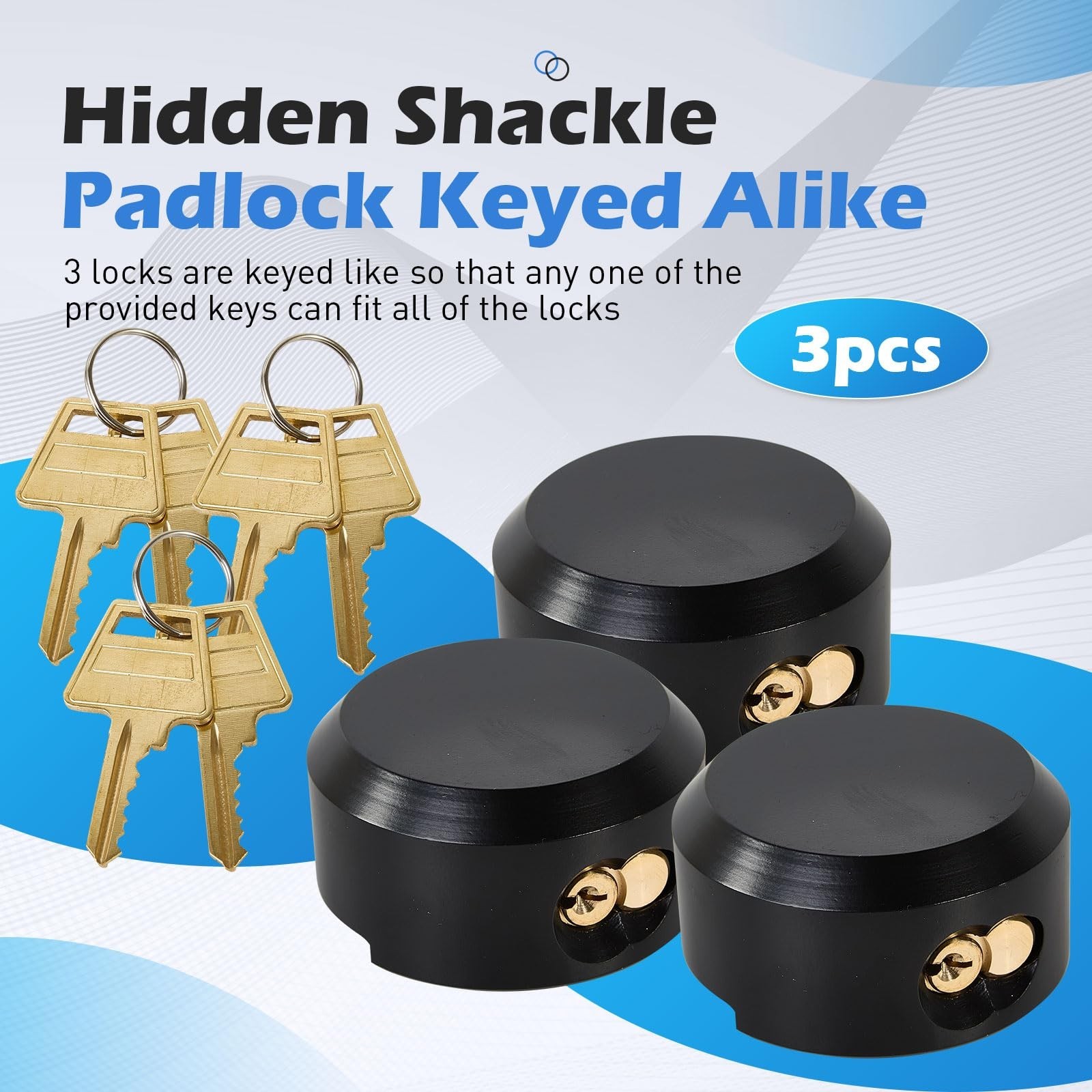 3 Pack Puck Locks for Trailers Keyed Alike 2-7/8” Hidden Shackle Padlocks