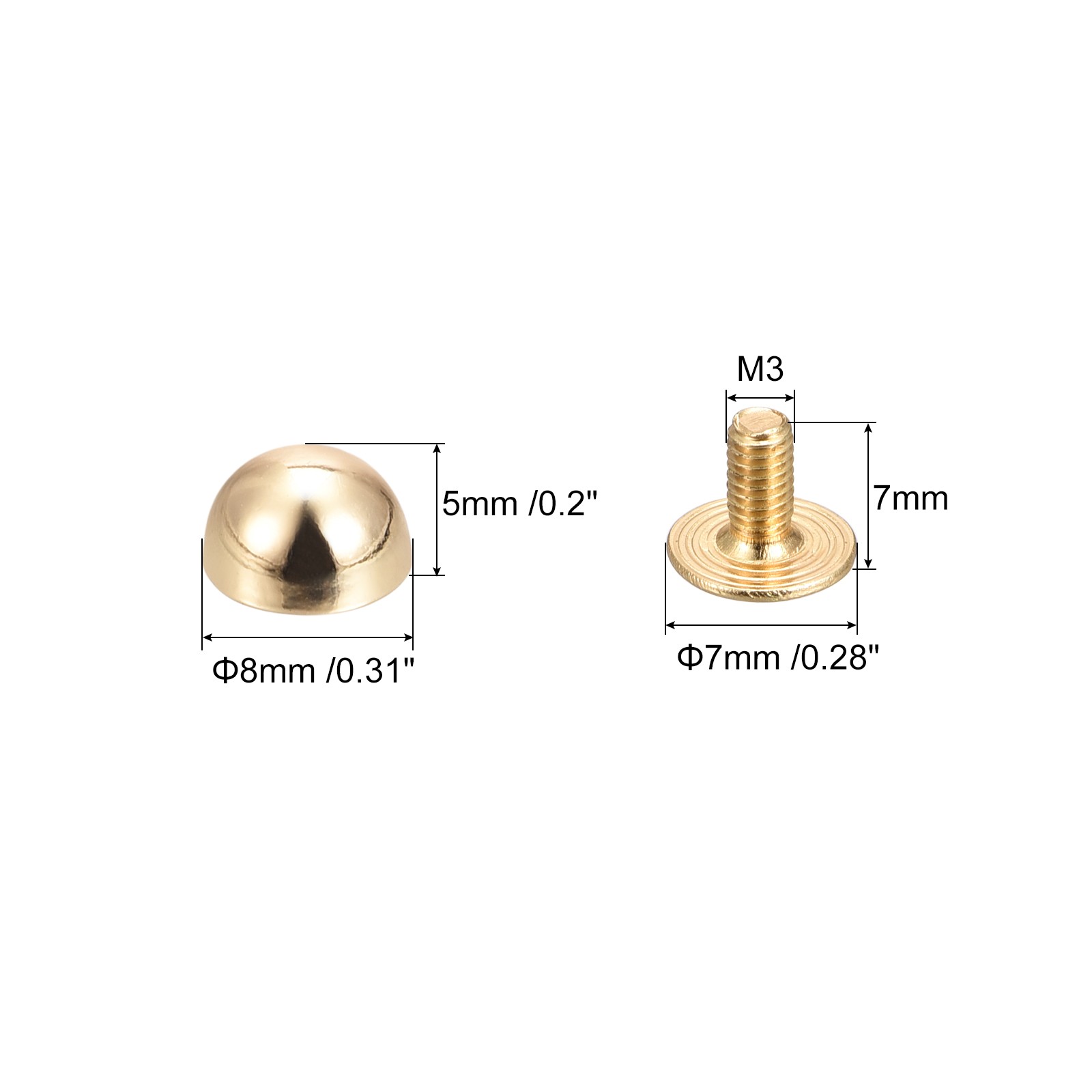 8x5mm Back Screw Rivets Solid Round Head Leather Studs Gold 10 Sets