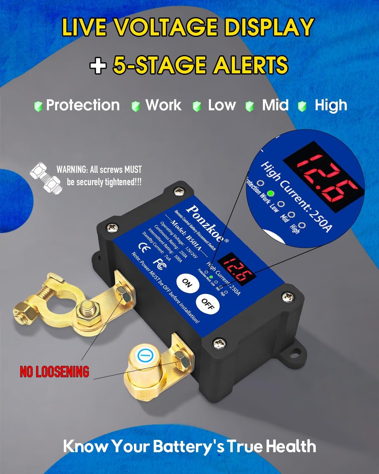 250A Smart Remote Battery Disconnect Switch 12V 24V - Quick Kill Switch for C...