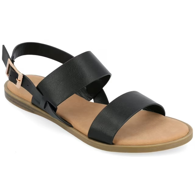 Journee Collection Women's Lavine Double Strap Flat Sandals - Black SZ 9m
