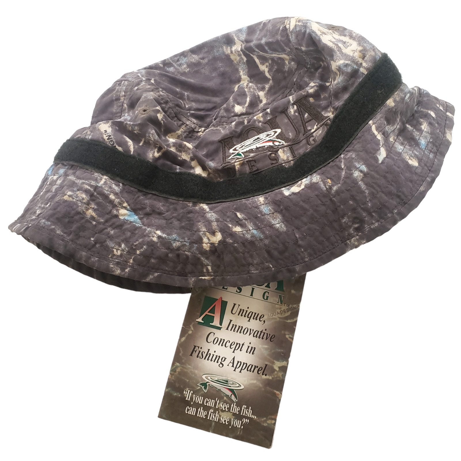 Aqua Design Grey Rock Bucket Hat Cap Fly Fishing Water Camo Large Washable
