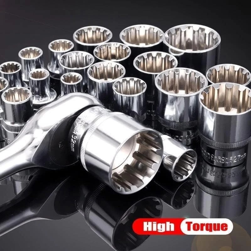 Spline Socket Set 1/2" Drive Universal Metric 8-32mm 12-point Cr-V Socket Set..,