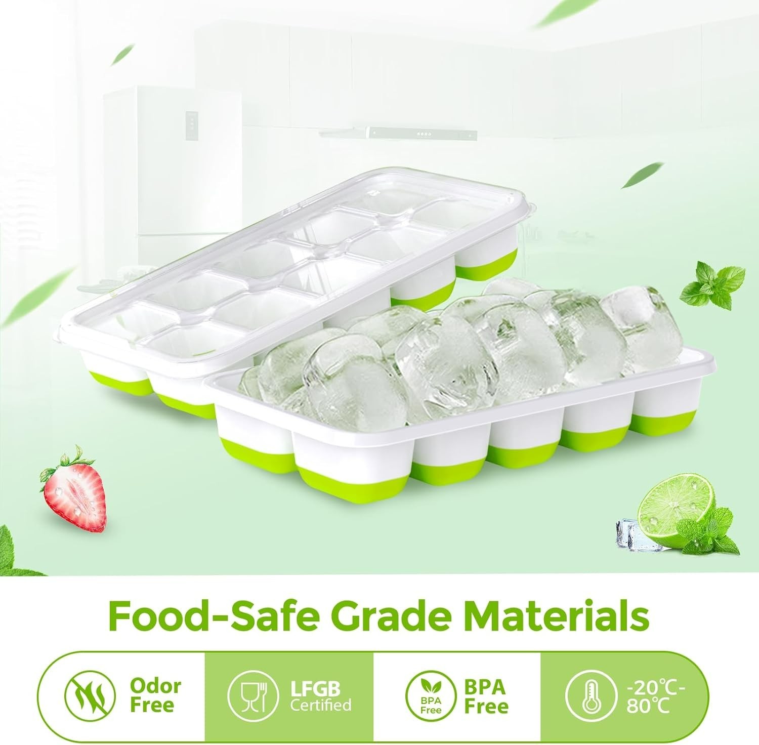 BPA-Free Stackable Ice Cube Trays with Lids - 2-Pack for Effortless Ice Making