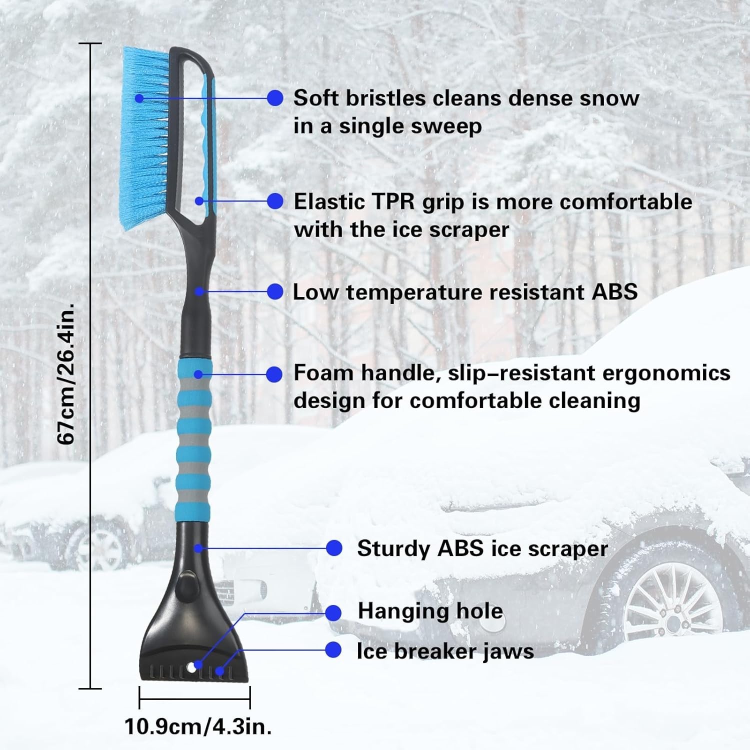 Ergonomic 26.4" Ice Scraper & Snow Brush for Vehicles - Winter Essentials