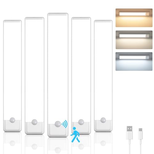 5-Pack Motion Sensor Under Cabinet Light, 3 Color Temperature 7.9 inch White