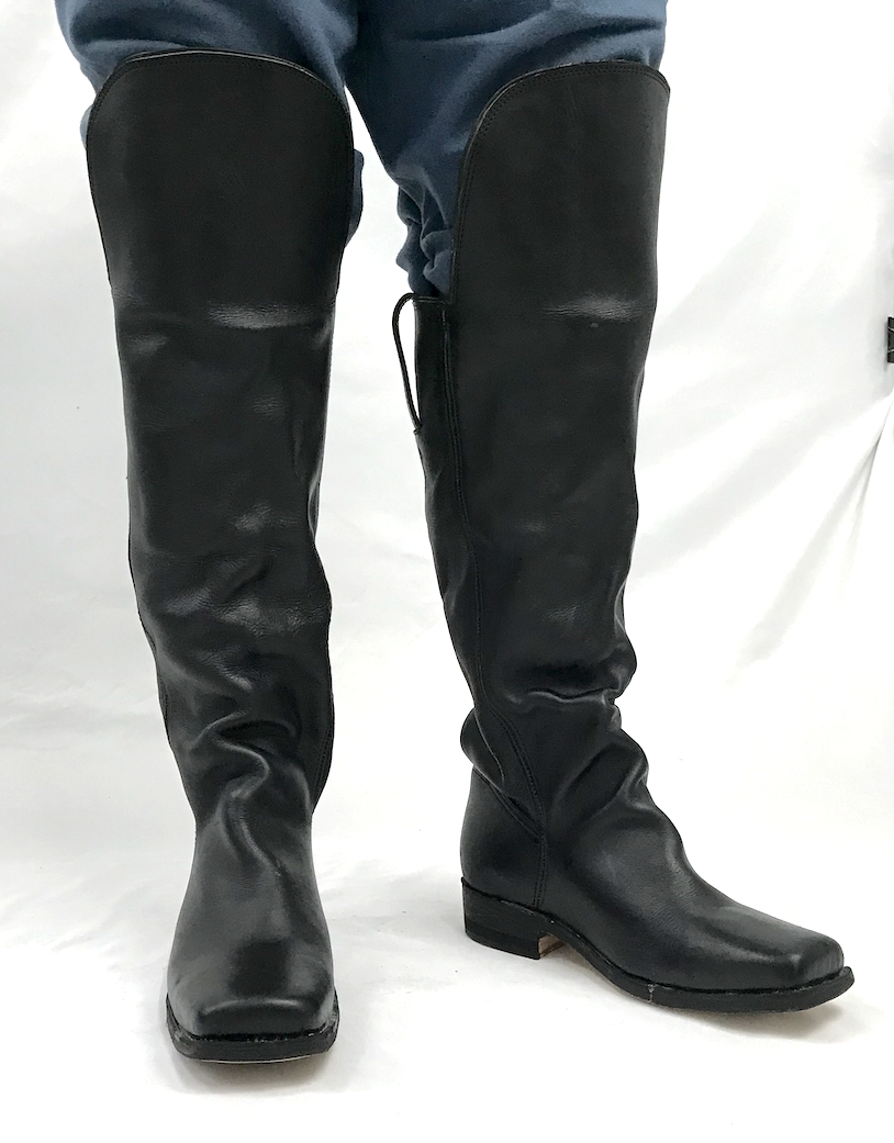 Black Leather Boots with Knee Flap - Historical Reenactment, Civil War - Size 6