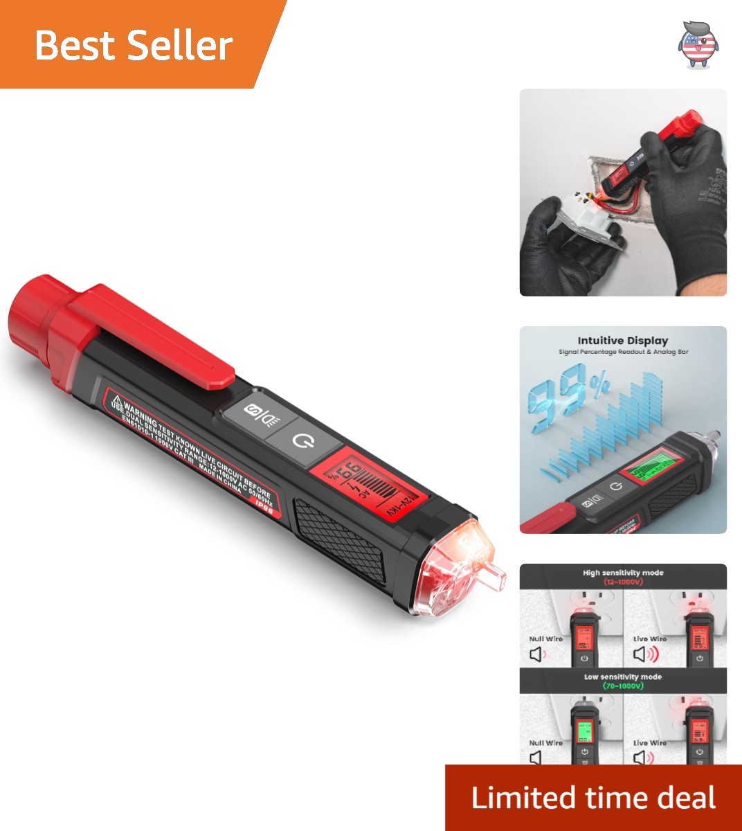 Safe Electrical Tester with LCD & Dual Voltage Ranges - Essential Tool for Pros
