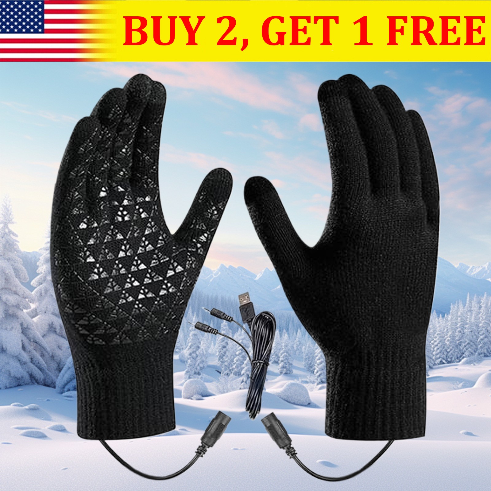 USB Rechargeable Electric Heating Gloves Winter Warm Ski Touchscreen Men Women